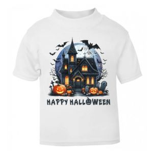 Happy Halloween Haunted House Any Name Childrens Printed T-Shirt