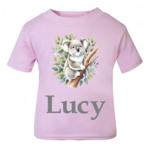 Koala in Tree Watercolour Any Name Childrens Printed T-Shirt