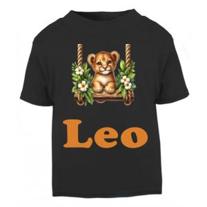 Lion Cub on Swing Any Name Childrens Printed T-Shirt