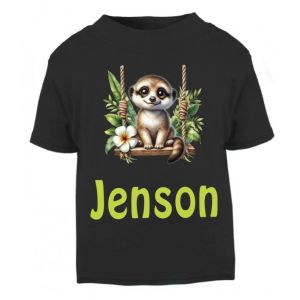 Meerkat on Swing Any Name Childrens Printed T-Shirt