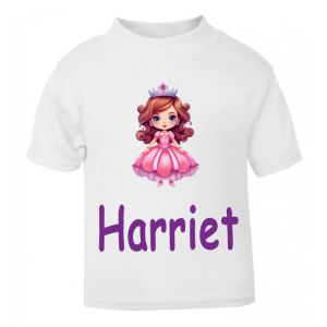 Pink Princess Crown Any Name Childrens Printed T-Shirt