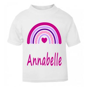 Pink Girl Rainbow Any Name Childrens Printed T-Shirt