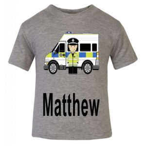 Policeman and Van Any Name Childrens Printed T-Shirt