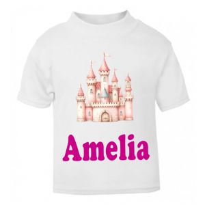 Pink Princess Castle Any Name Childrens Printed T-Shirt