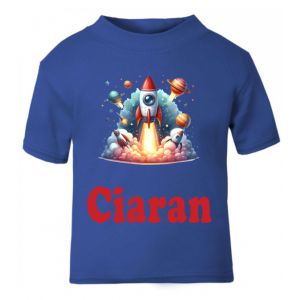 Rocket Launching Any Name Childrens Printed T-Shirt