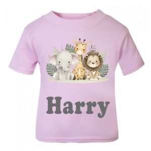 Safari Animals V2 (x3) Any Name Childrens Printed T-Shirt