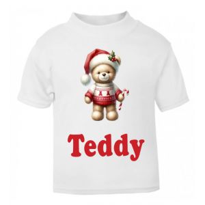 Christmas Jumper Bear Candy Cane Any Name Childrens Printed T-Shirt