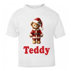 Christmas Santa Bear Any Name Childrens Printed T-Shirt