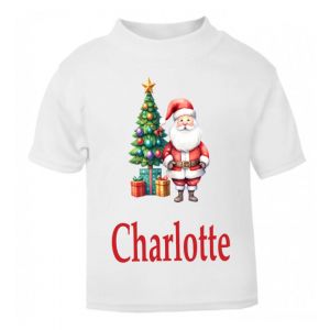 Christmas Tree and Santa Any Name Childrens Printed T-Shirt