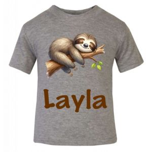 Sleeping Sloth Any Name Childrens Printed T-Shirt