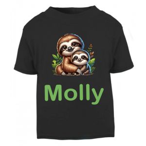 Mum and Baby Sloth Any Name Childrens Printed T-Shirt