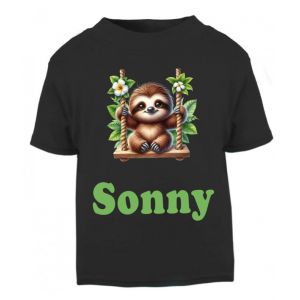 Sloth on Swing Any Name Childrens Printed T-Shirt