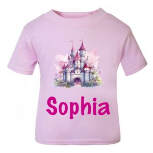 Watercolour Princess Castle Any Name Childrens Printed T-Shirt