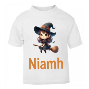 Halloween Girl Witch Any Name Childrens Printed T-Shirt