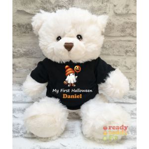 Halloween Ghost Pumpkin + Any Name / Text Large Harry White Teddy Bear