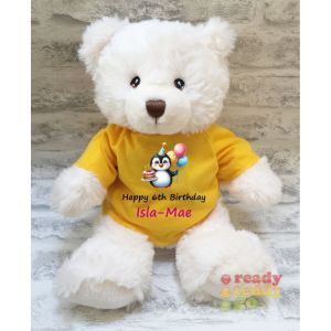 Birthday Penguin + Any Name / Text Large Harry White Teddy Bear