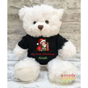 Christmas Elf Presents + Any Name / Text Large Harry White Teddy Bear