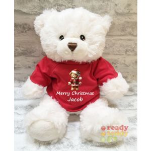 Christmas Santa Bear + Any Name / Text Large Harry White Teddy Bear