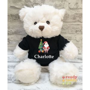 Santa & Christmas Tree + Any Name / Text Large Harry White Teddy Bear