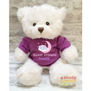 Girl Elephant Sleeping on Cloud + Any Name / Text Large Harry White Teddy Bear